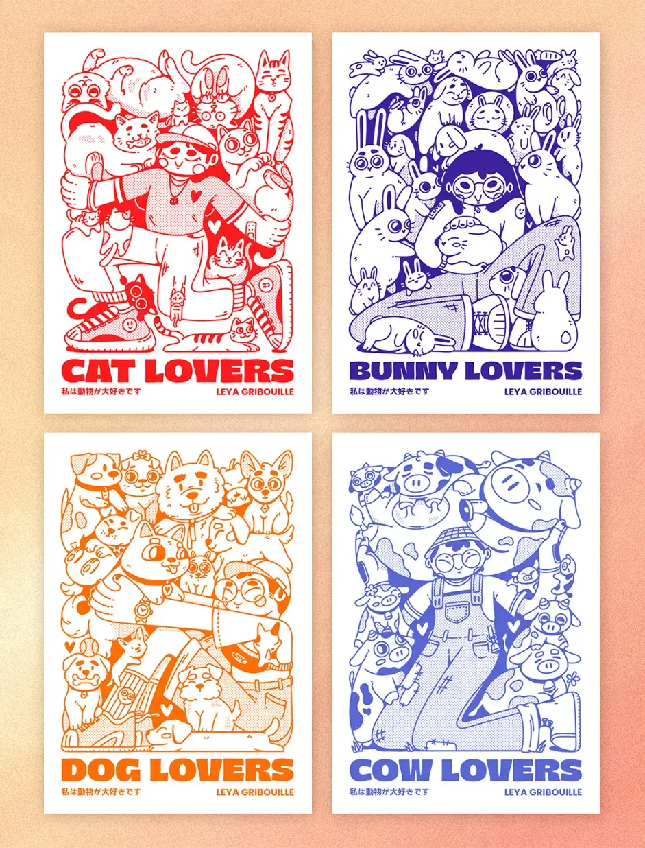 [Petites Affiches x4] Animal Lovers Leya Gribouille