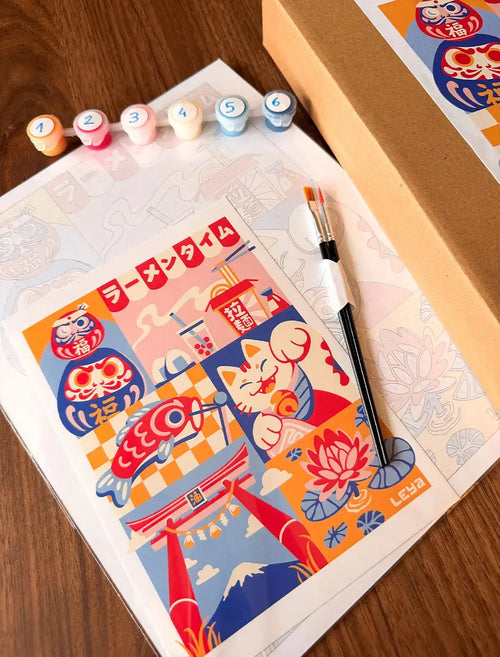 peinture au numéro japon bento. illustration kit peinture au numéro japon. peinture numérotée illustration japonaise. activité créative peinture japon
