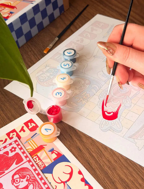 peinture au numéro japon bento. illustration kit peinture au numéro japon. peinture numérotée illustration japonaise. activité créative peinture japon